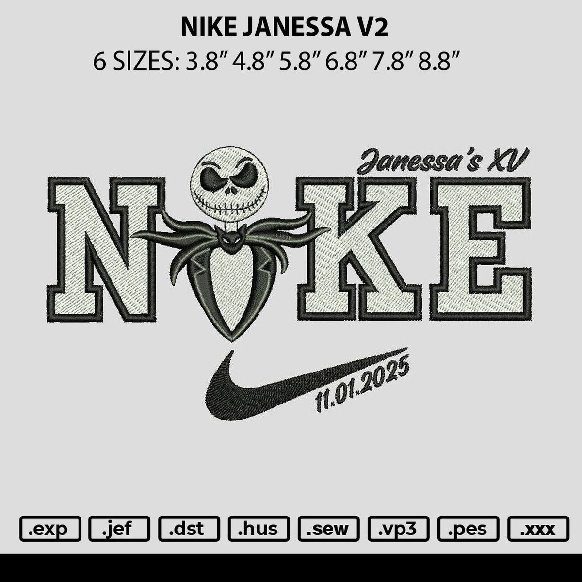 Nike Janessa V2 Embroidery File 6 sizes