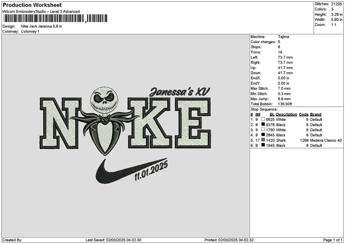 Nike Janessa V2 Embroidery File 6 sizes