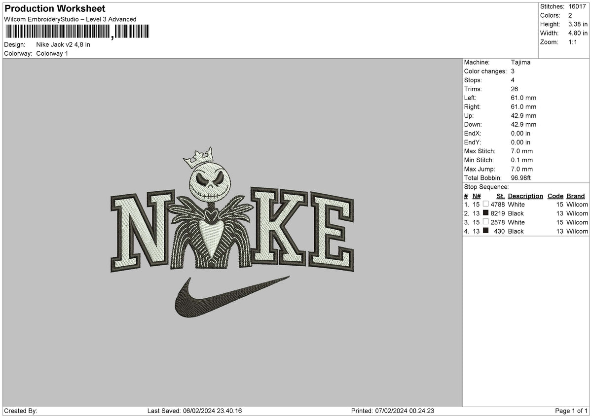 Nike Jack V2 Embroidery File 6 sizes