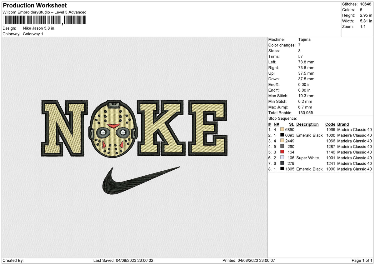 Nike Jason embroidery File 6 size