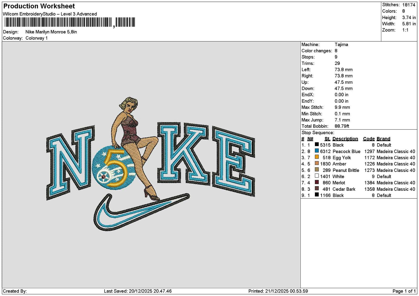 Nike Marilyn Embroidery File 6 sizes