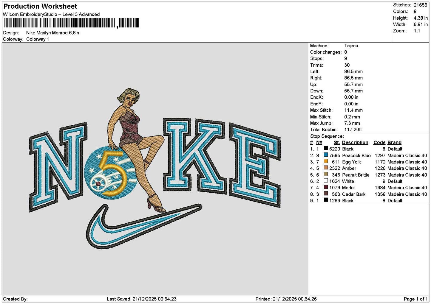 Nike Marilyn Embroidery File 6 sizes