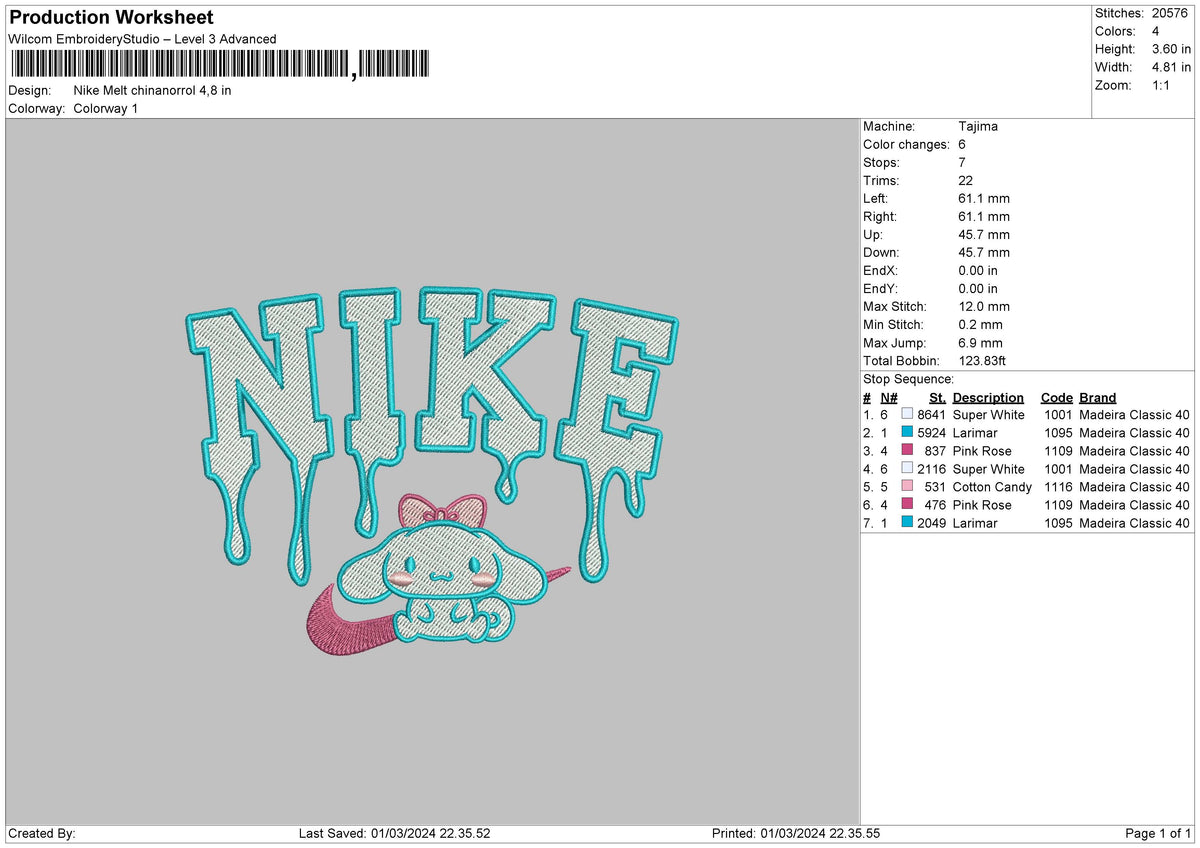 Nike Melt Rabbit Embroidery File 6 sizes