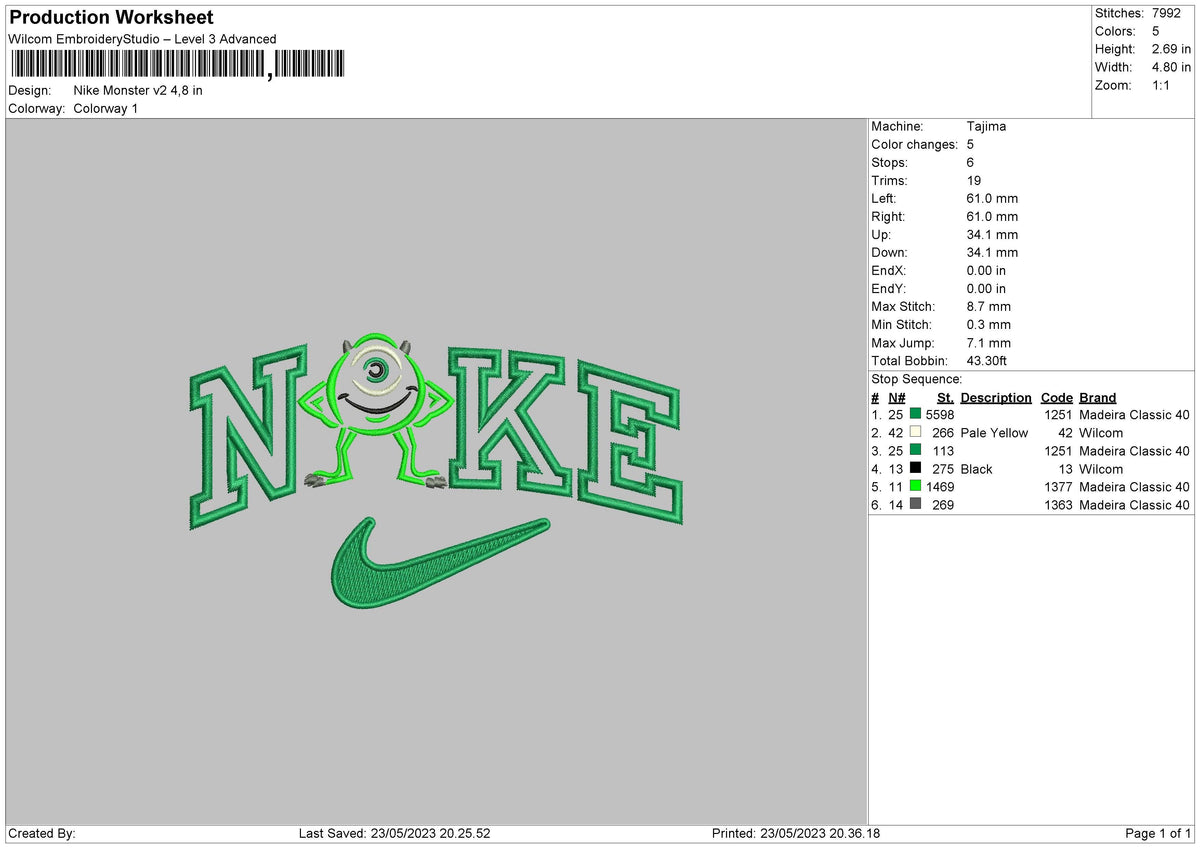 Nike Monster V2 Embroidery File 6 sizes