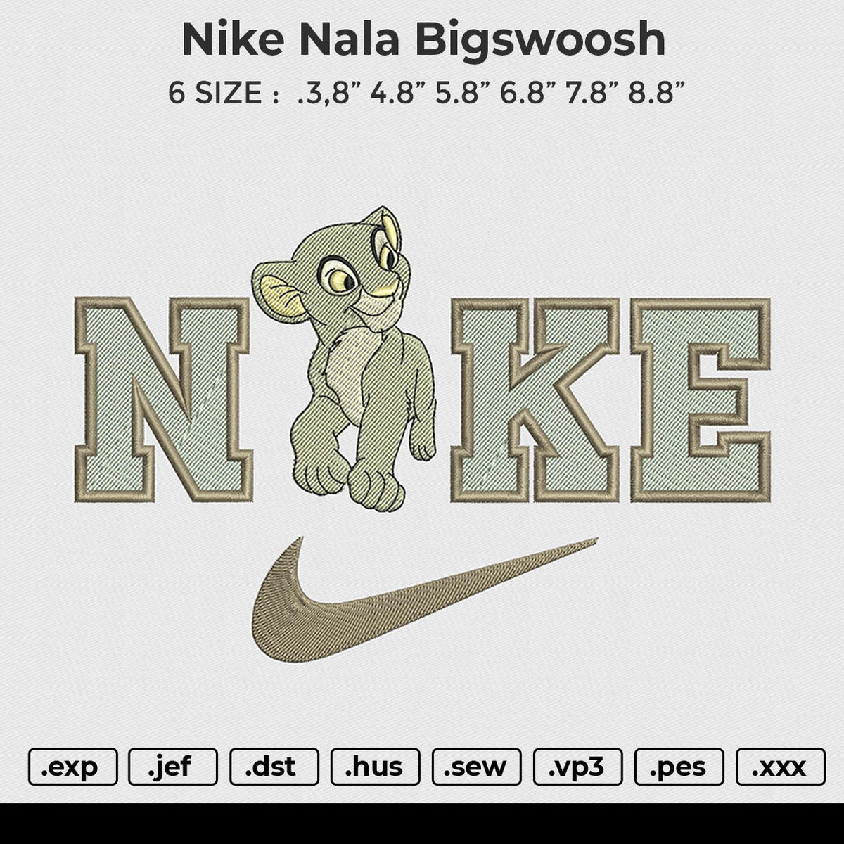 Nike Nala bigswoosh Embroidery File 6 size