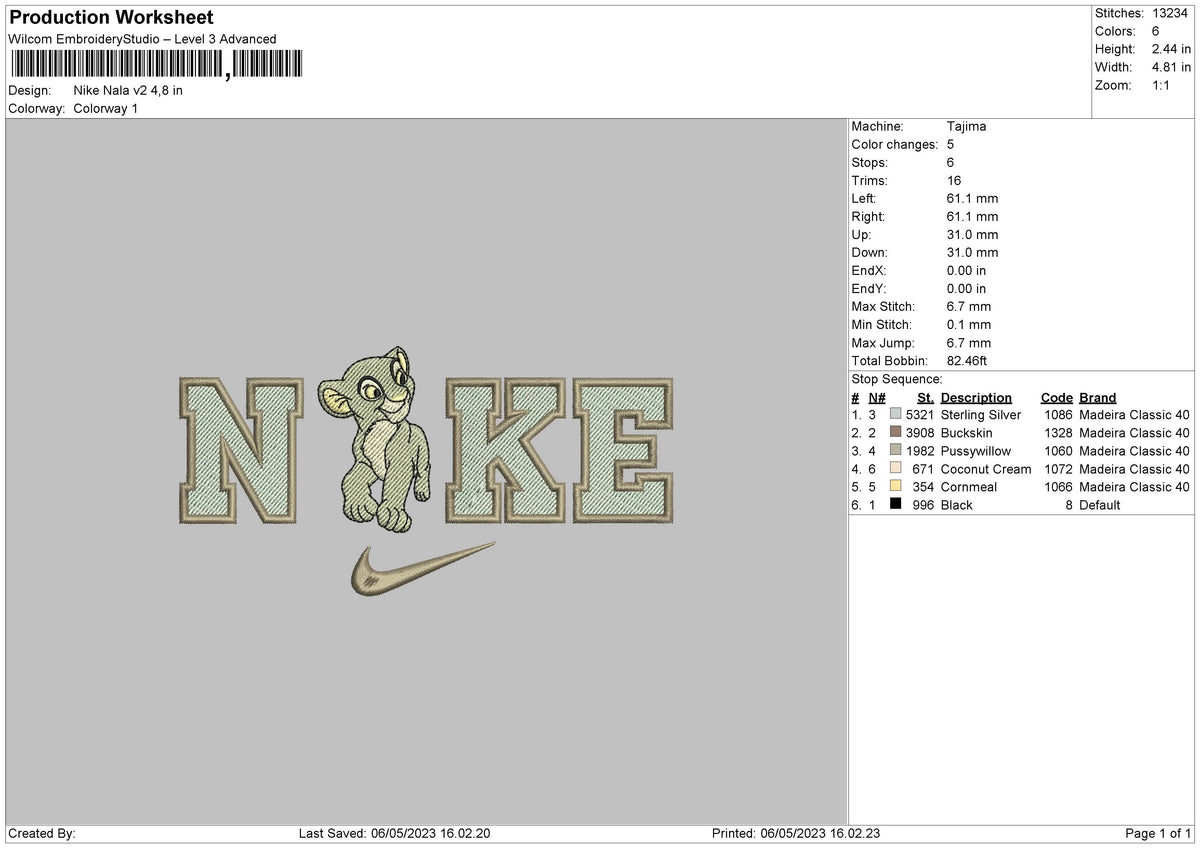 Nike Nala 2 Embroidery File 6 sizes