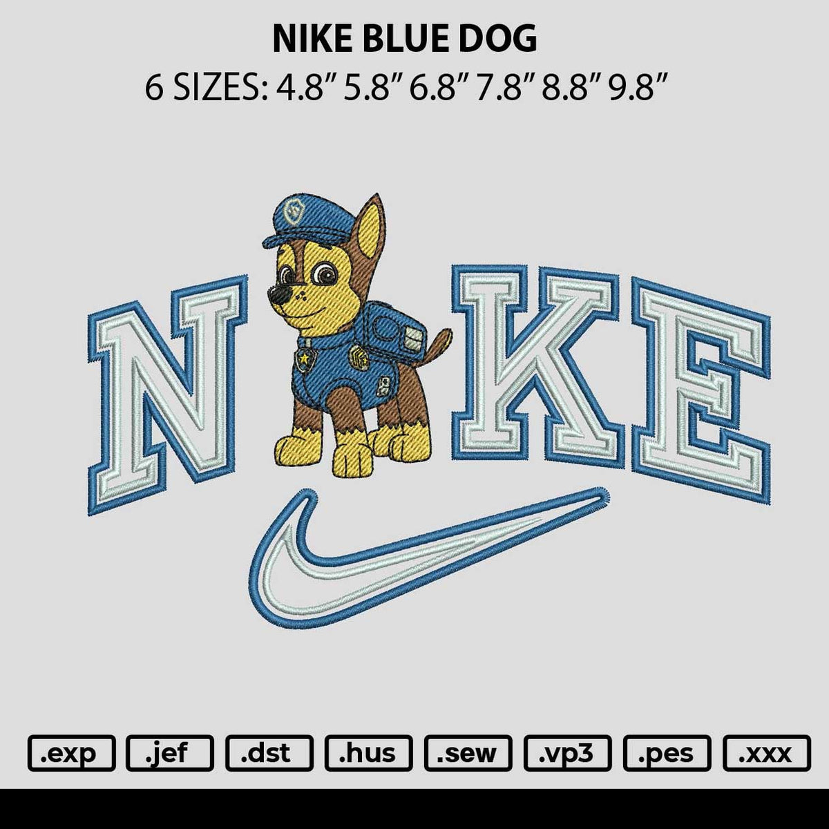 Nike Blue Dog Embroidery File 6 sizes