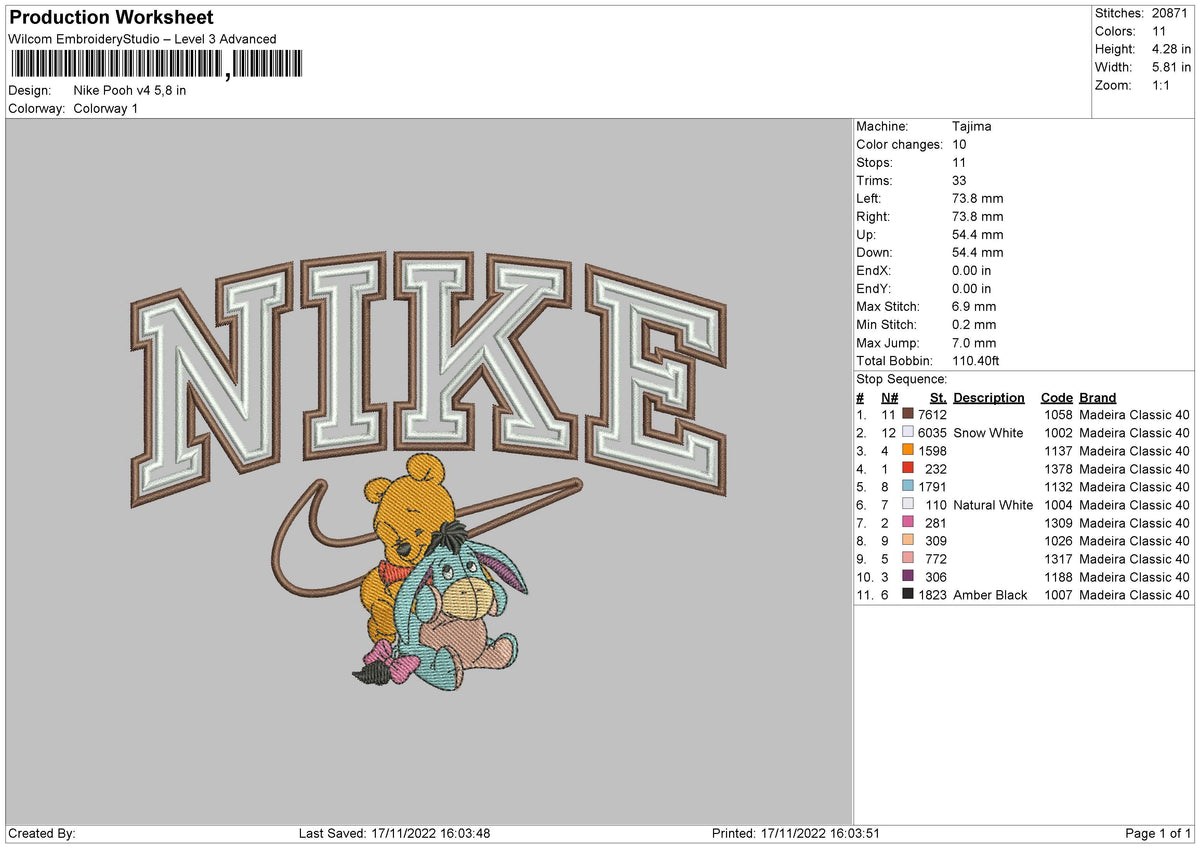 Nike Swoosh Pooh V4 Embroidery File 6 sizes