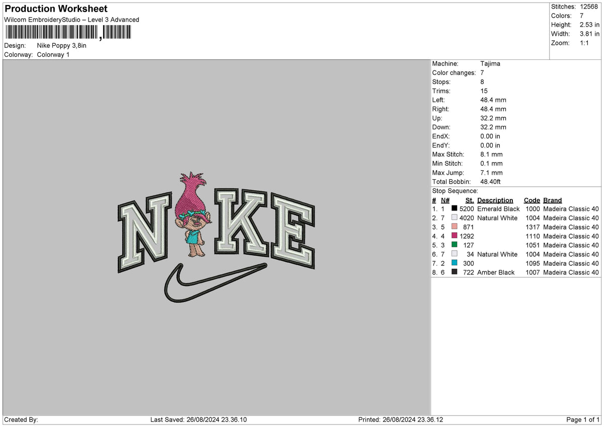 Nike Poppy Embroidery File 6 sizes