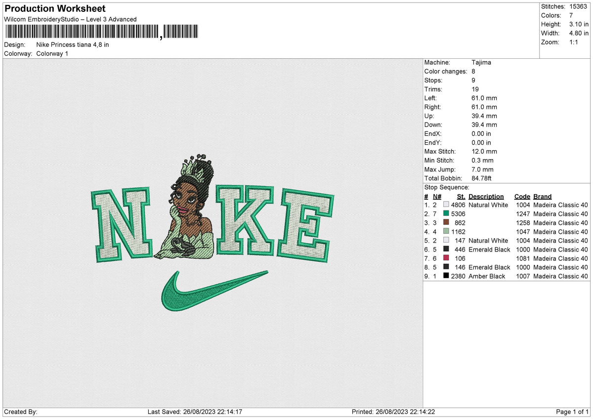 Nike Princess Tiana Embroidery File 6 size