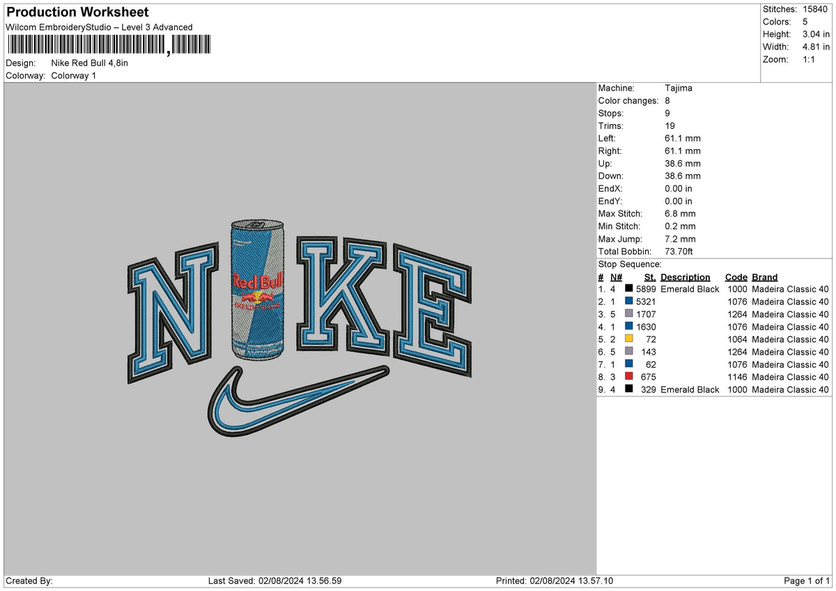 Nike red bull 0208 Embroidery File 6 size