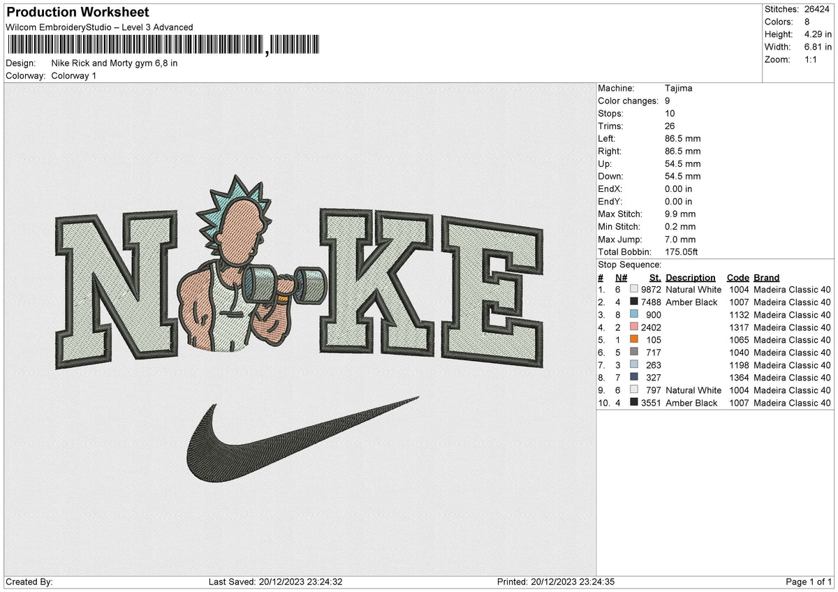 Nike Rick and Morty gym Embroidery File 6 size