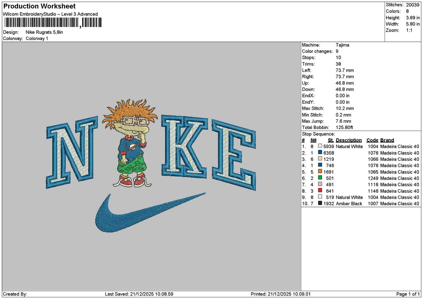Nike Rugrats Embroidery File 6 sizes