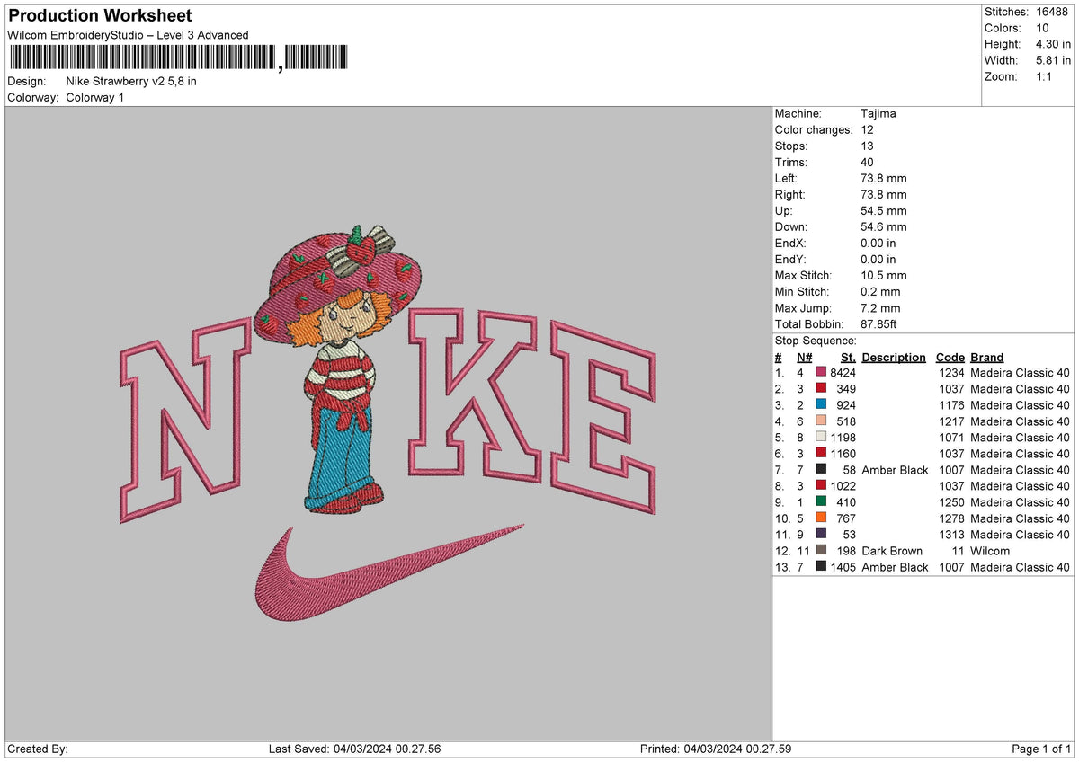 Nike Strawberry V2 Embroidery File 6 sizes