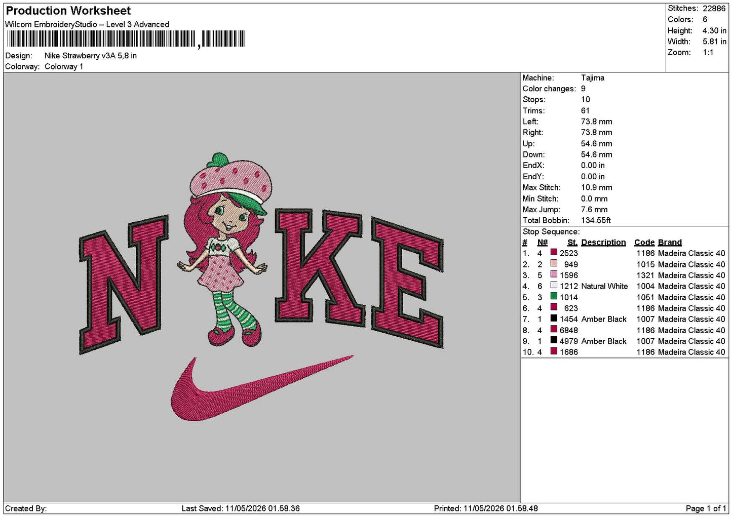 Nike Strawberry V3a Embroidery File 6 sizes