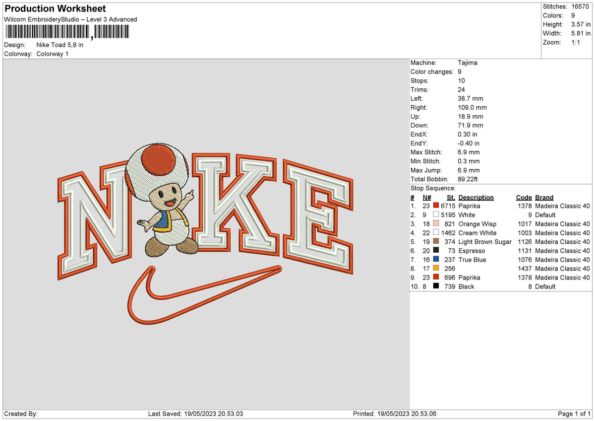 Nike Toad v2 Embroidery File 6 sizes