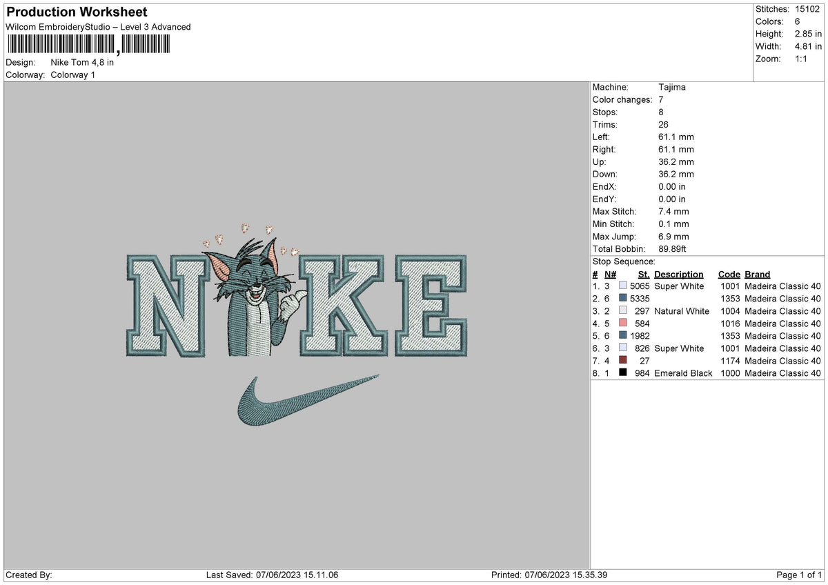 Nike Tom v2 Embroidery File 6 sizes
