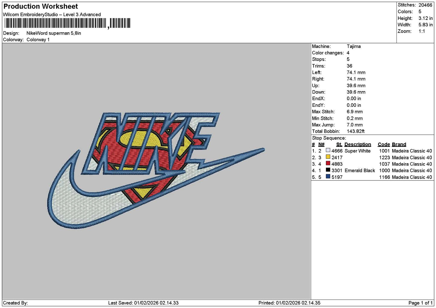 Nike Superman0102 Embroidery File 6 sizes