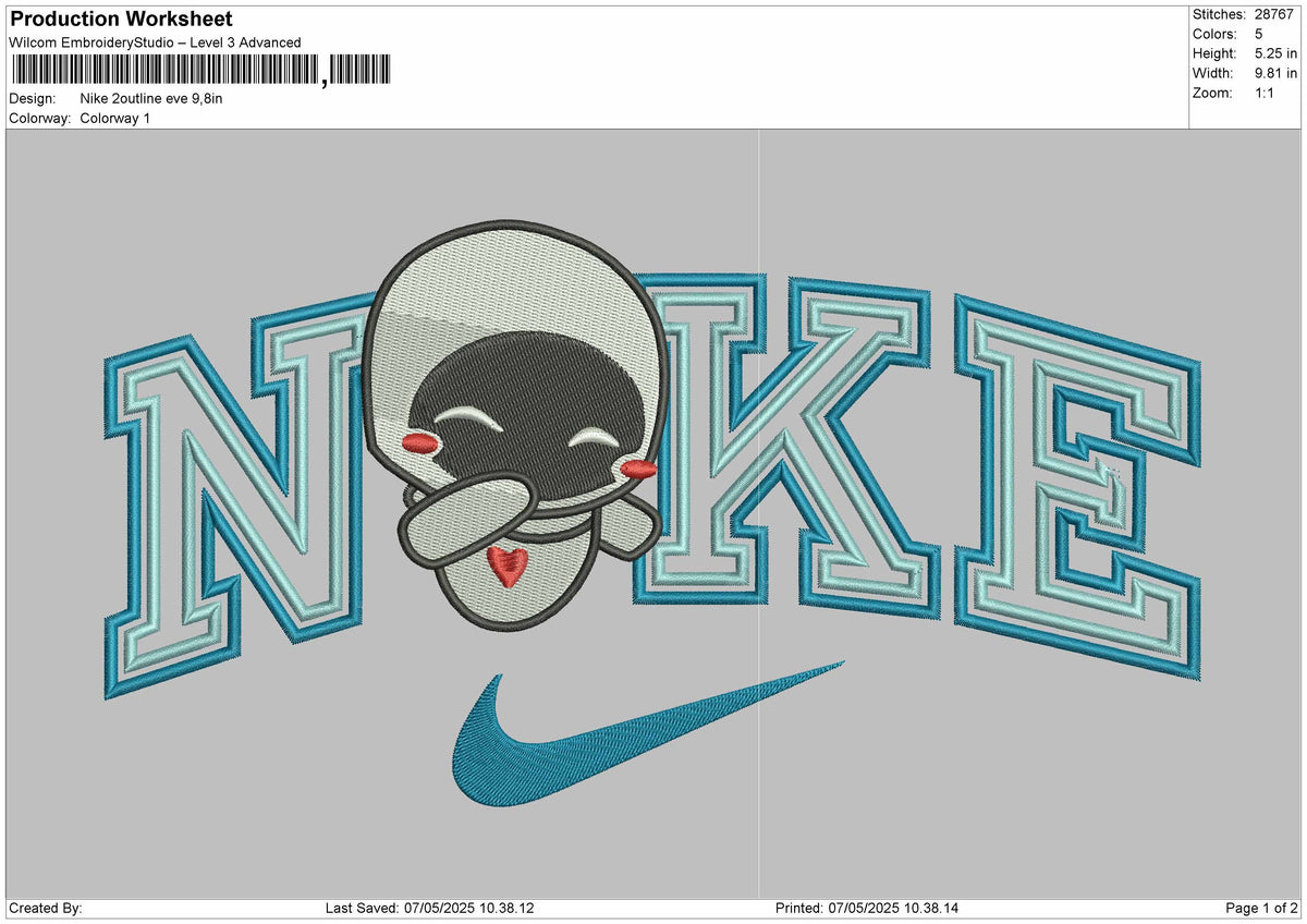 Nike 2outline EVE Embroidery File 6 Sizes