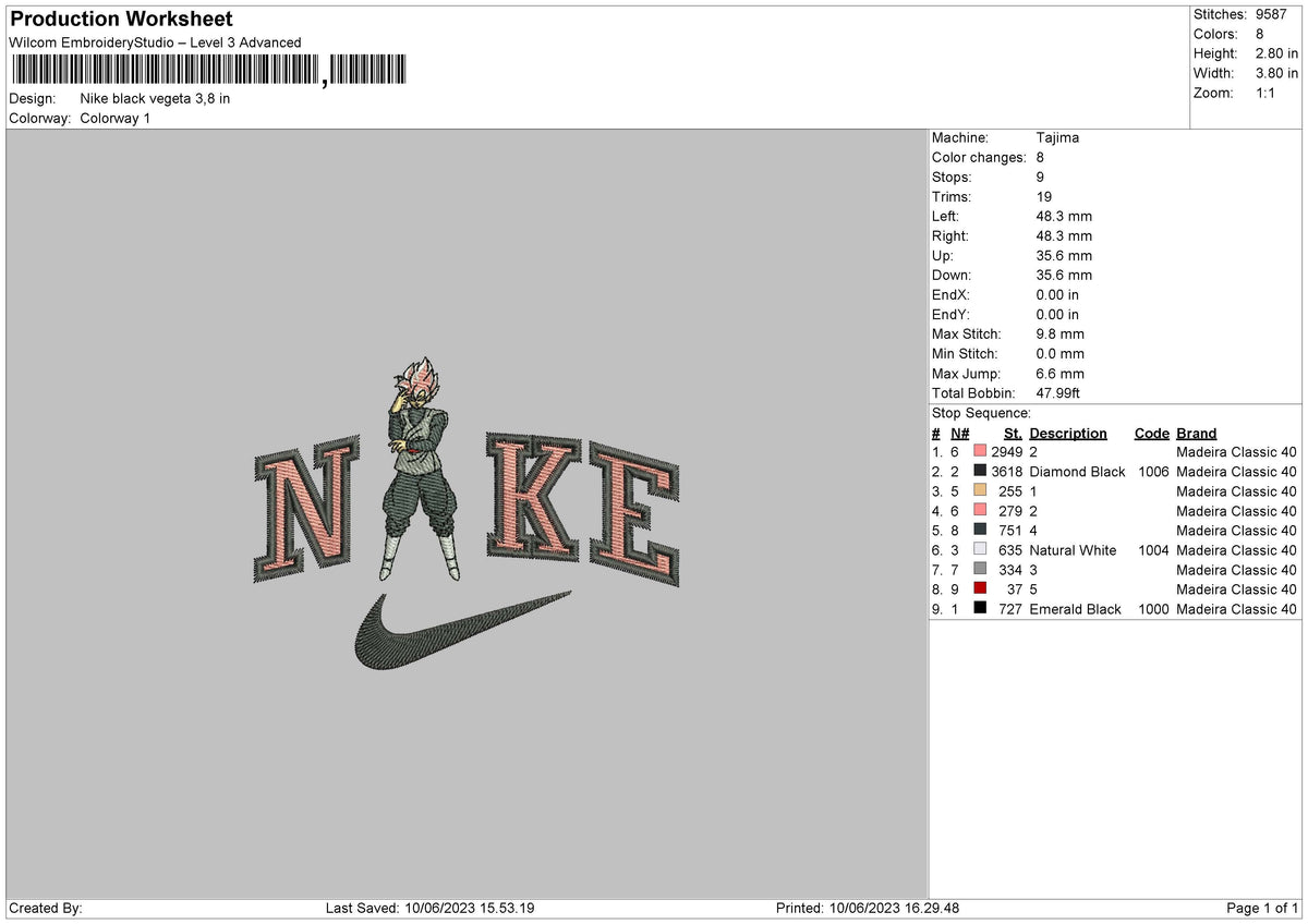 Nike Black Vegeta Embroidery File 6 sizes