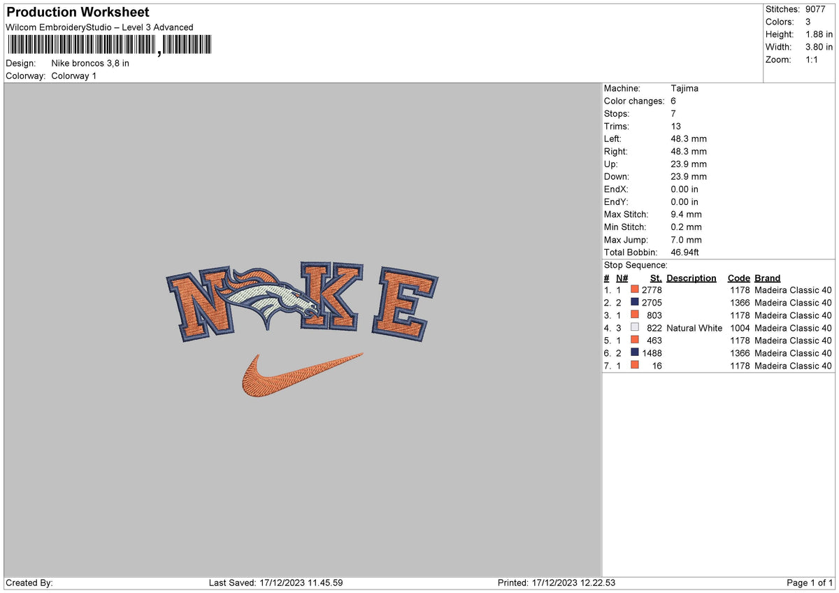Nike Broncos01 Embroidery File 6 sizes