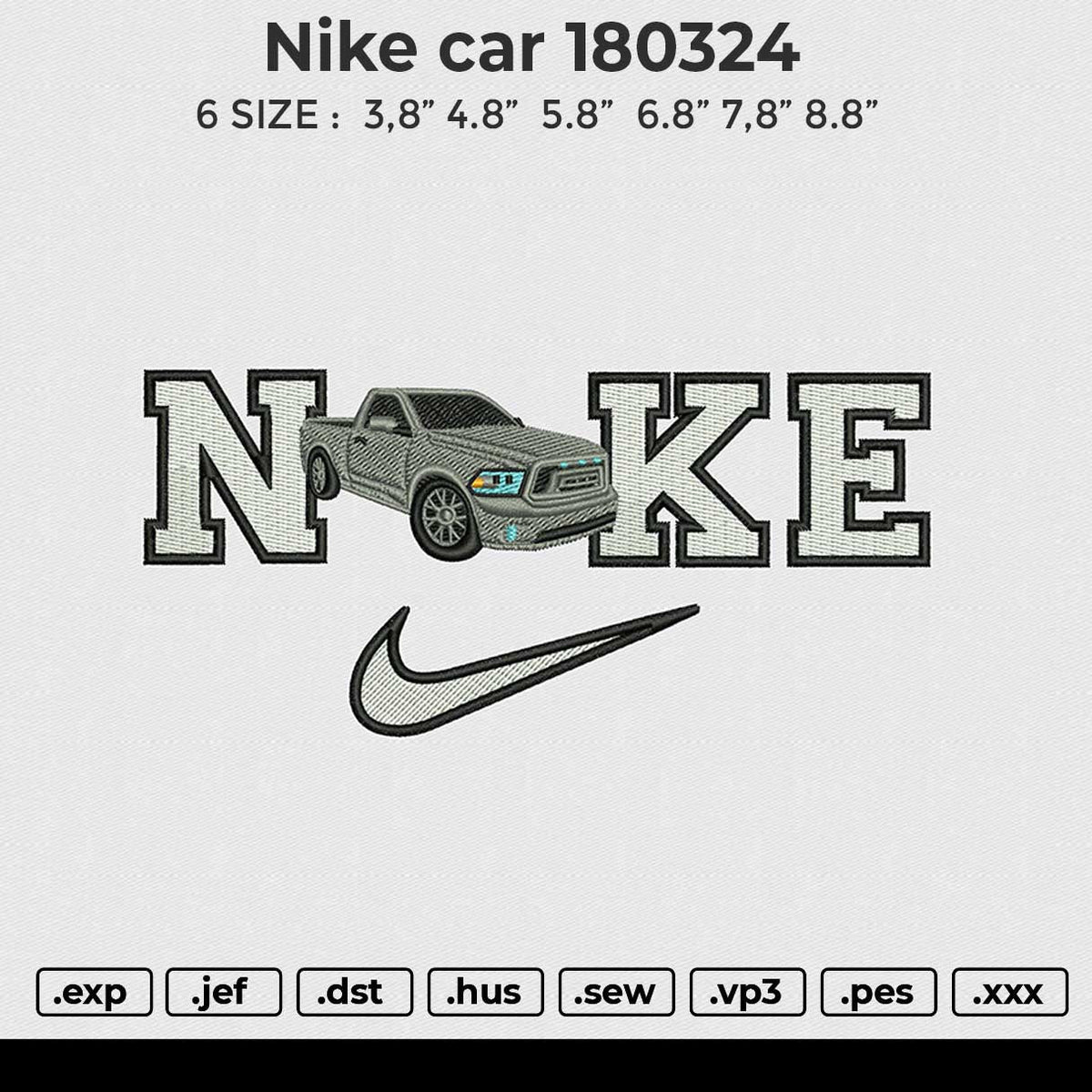Nike car 180324 Embroidery File 6 size