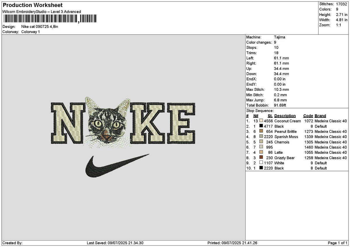 Nike Cat 0907 Embroidery File 6 sizes