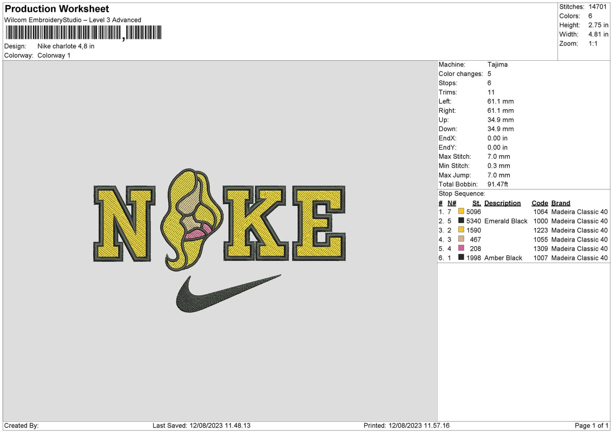 Nike Charlote Embroidery File 6 sizes