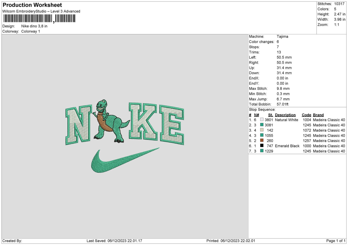 Nike Dino Swoosh Embroidery File 6 sizes