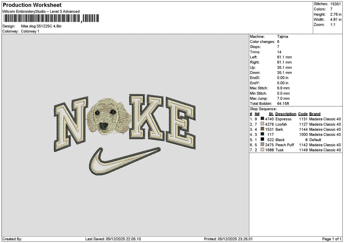 Nike Dog 0512c Embroidery File 6 sizes