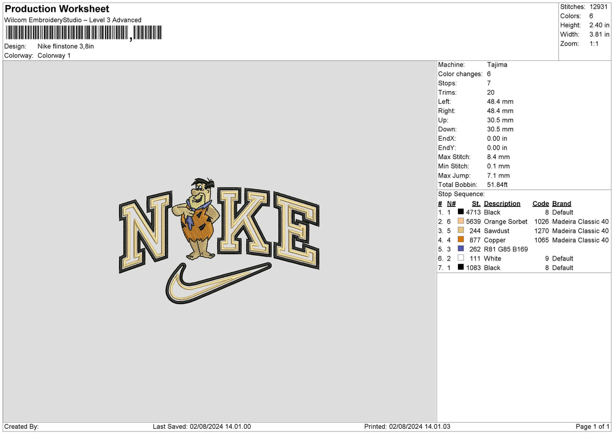 Nike Flinstone Embroidery File 6 sizes