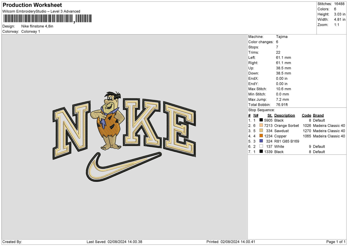Nike Flinstone Embroidery File 6 sizes