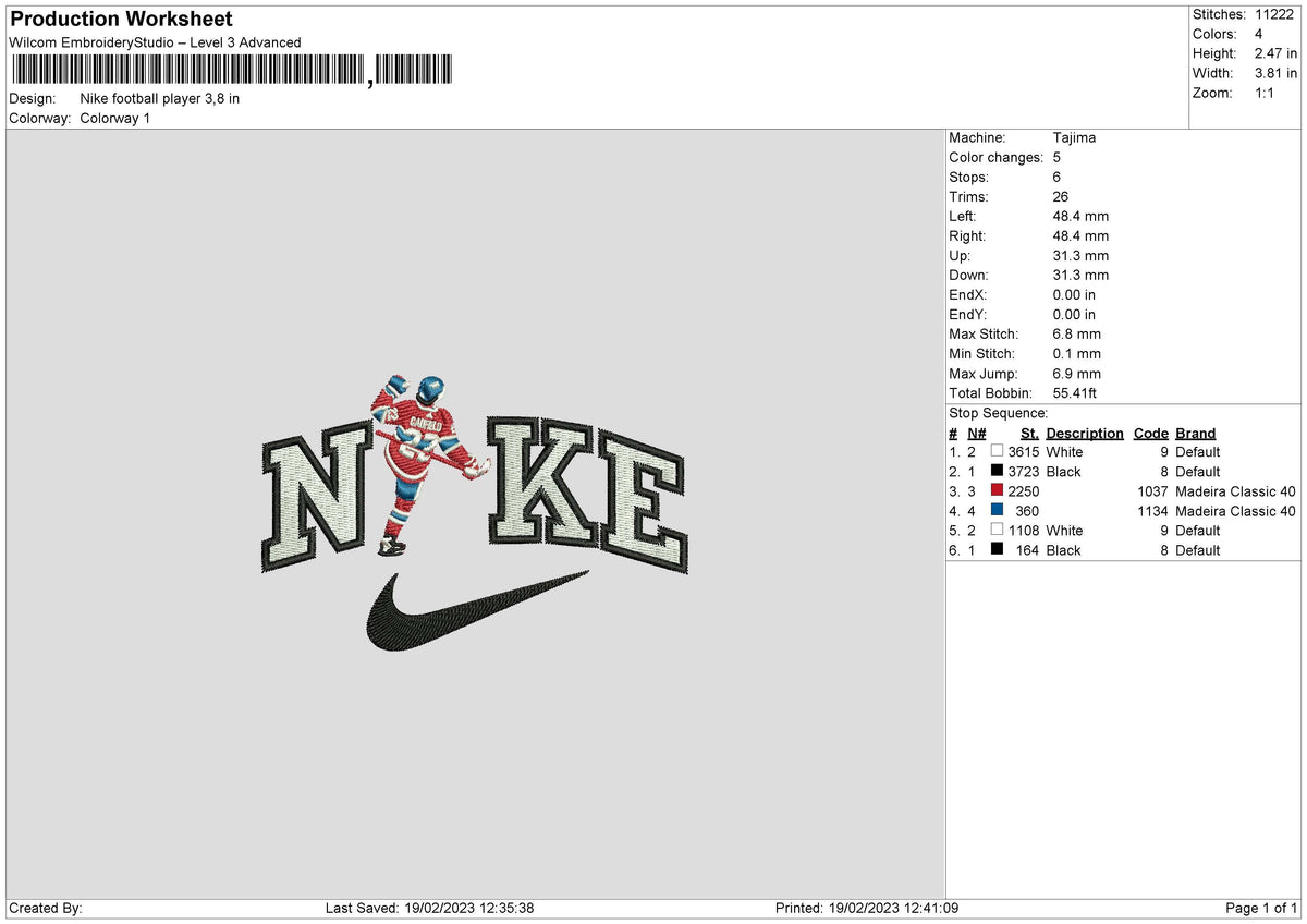 Nike Football Player Embroidery File 6 sizes