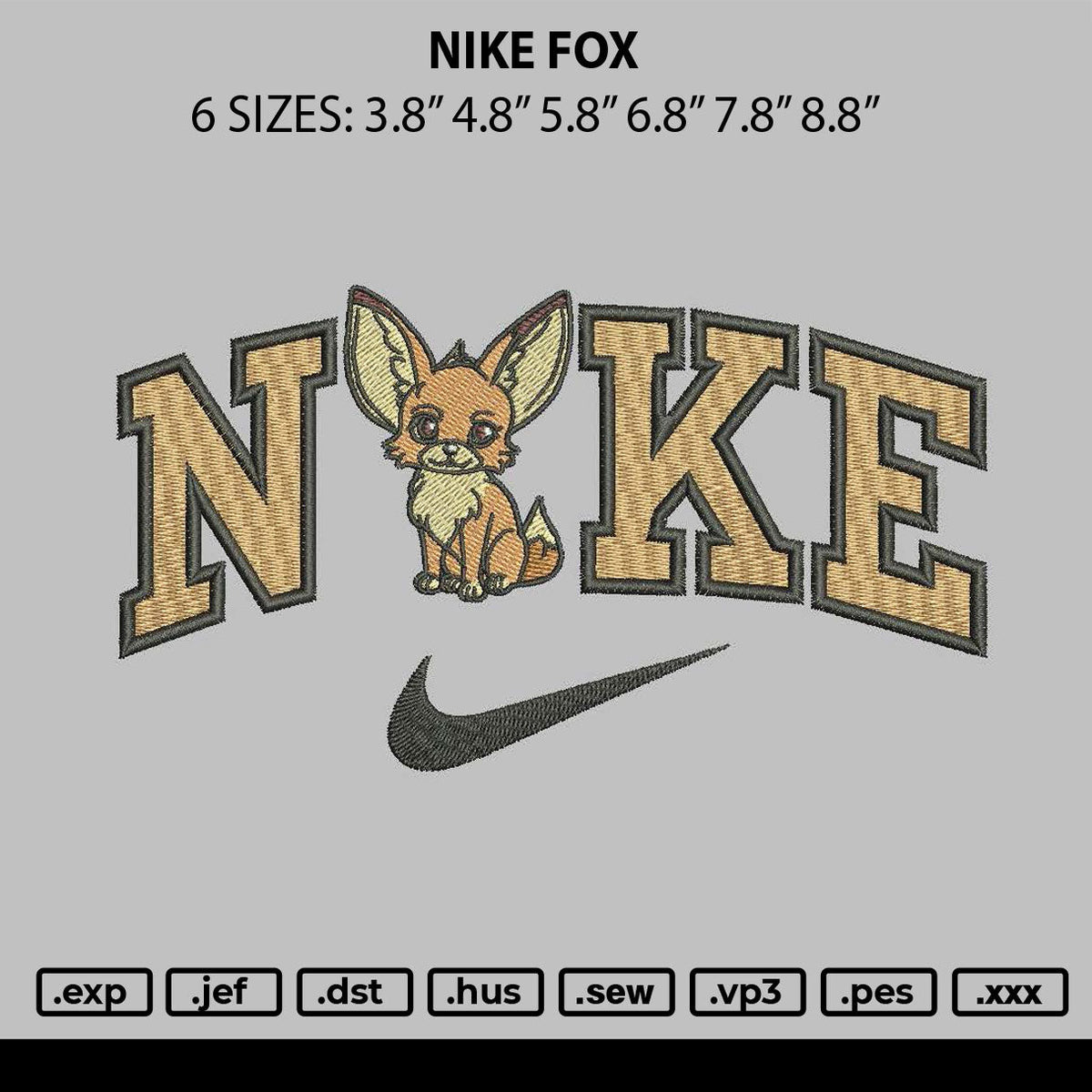 Nike Fox Embroidery File 6 sizes