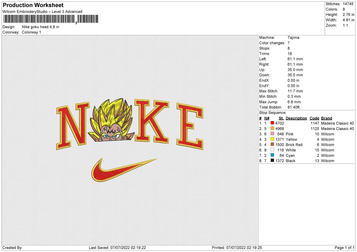 Nike Goku Head Embroidery