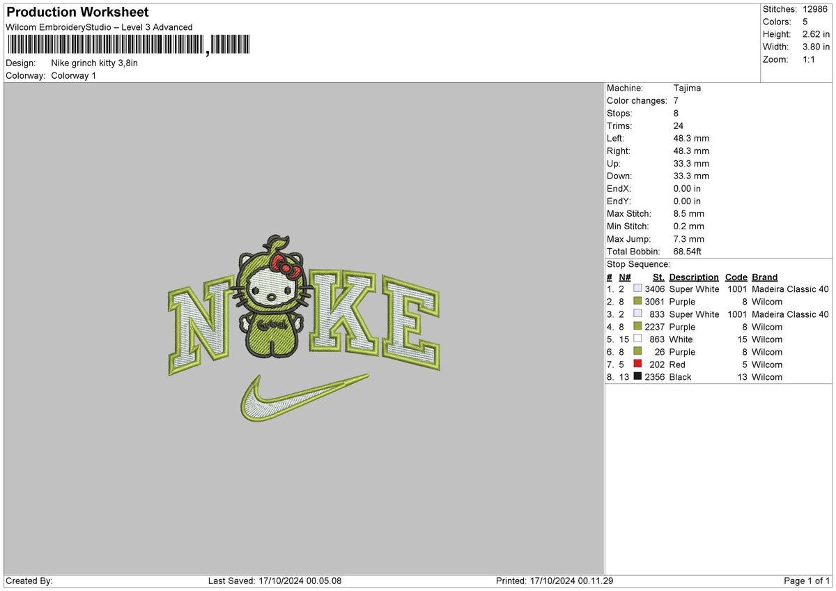 Nike Grinchkitty Embroidery File 6 sizes