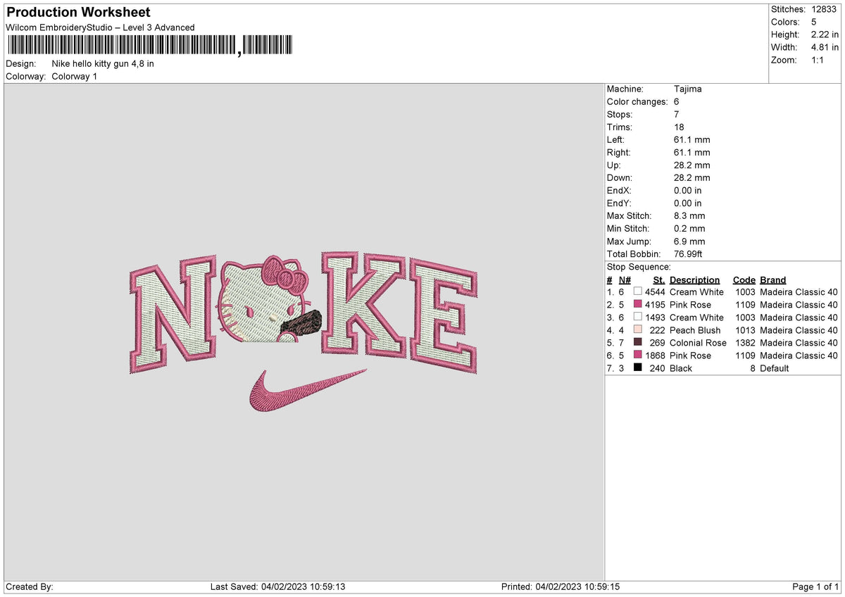Nike Kitty Gun Embroidery File 6 sizes