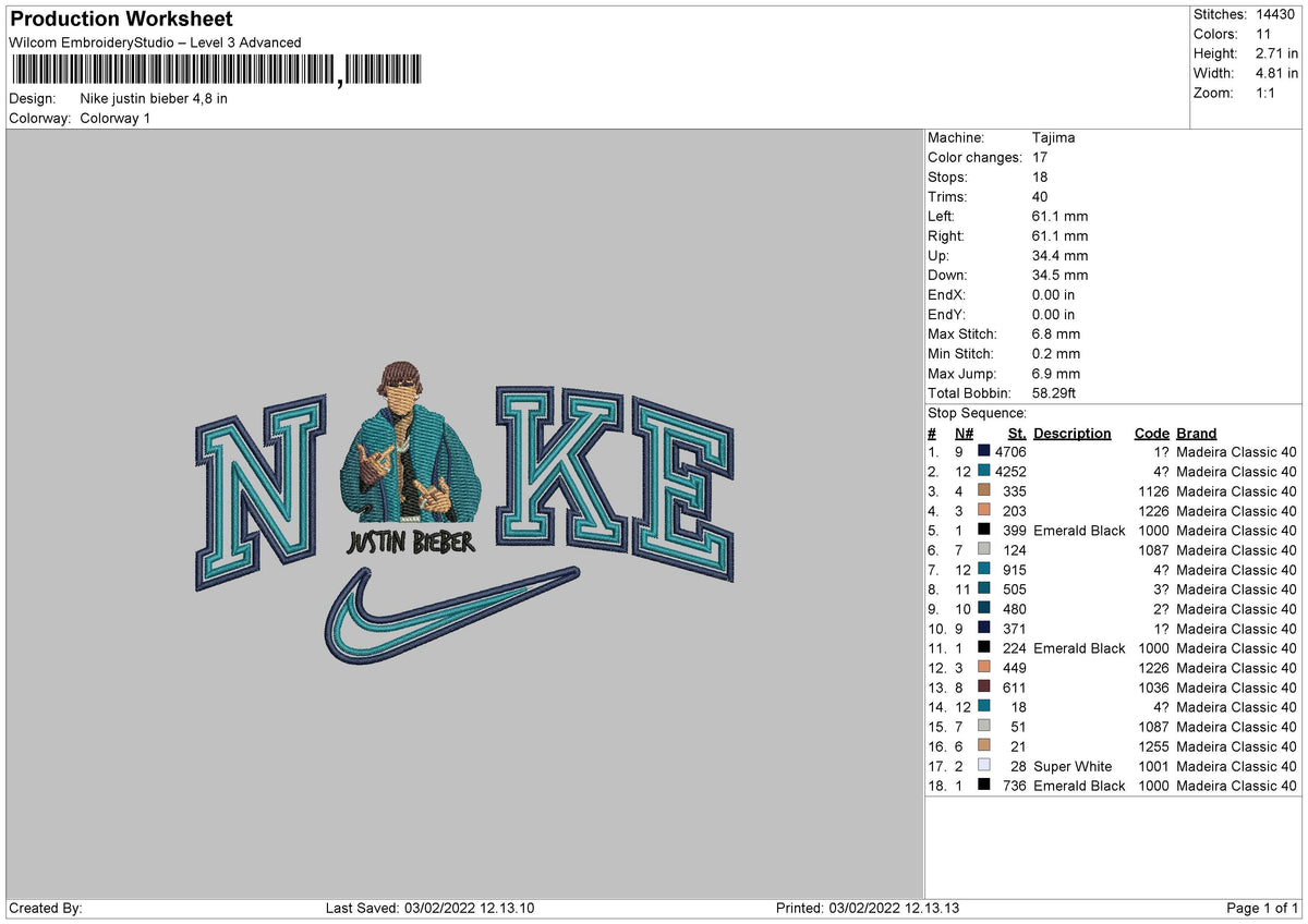 Nike Justin Bieber Embroidery