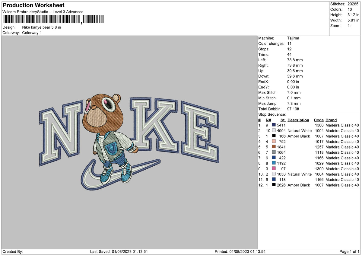 Nike Kanye Bear Embroidery File 6 sizes
