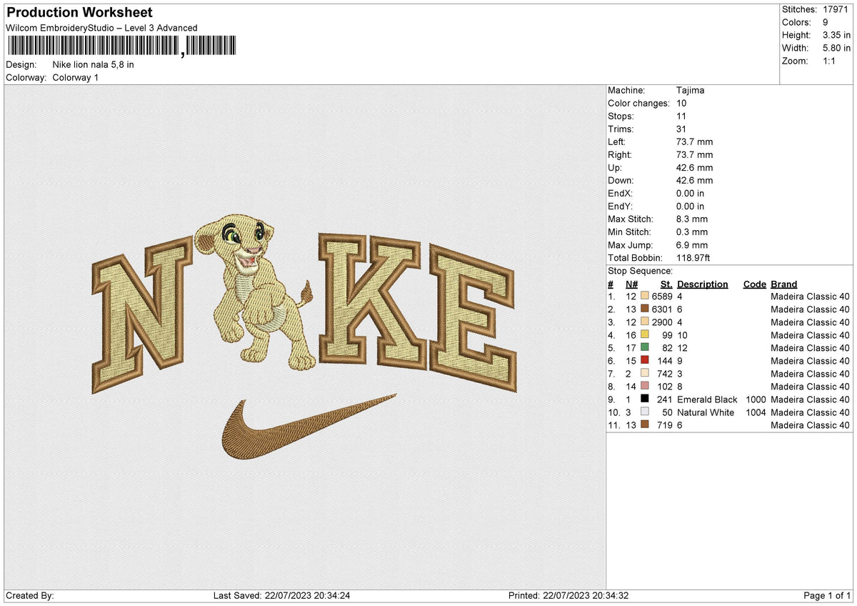 Nike lion nala Embroidery File 6 size