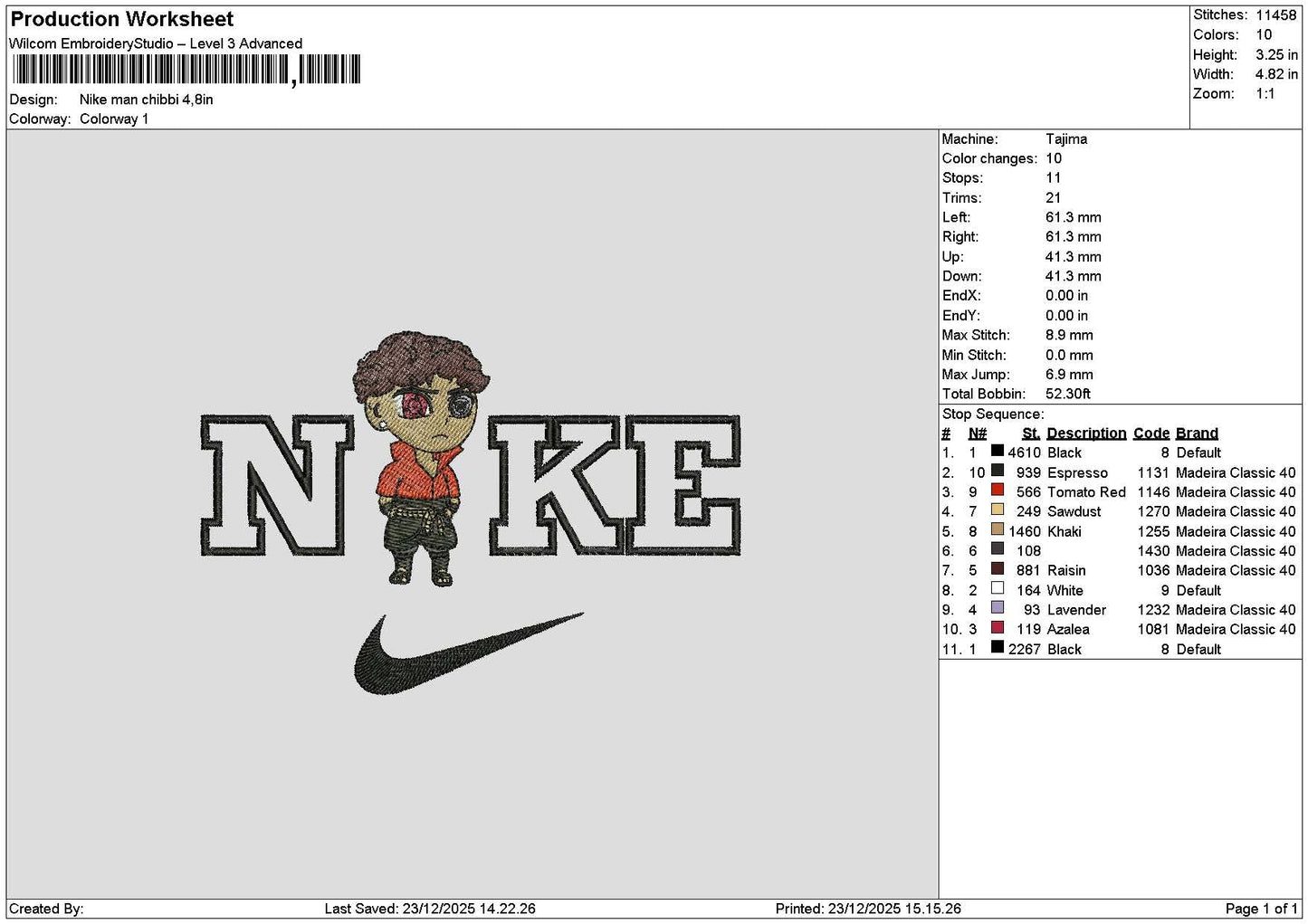 Nike Man Chibi Embroidery File 6 sizes