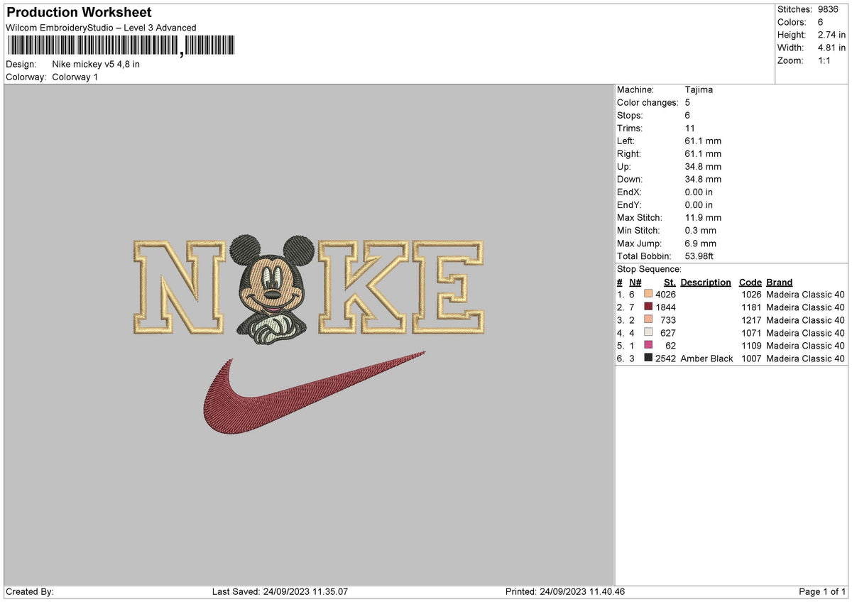 Nike Mickey V5 Embroidery File 6 sizes