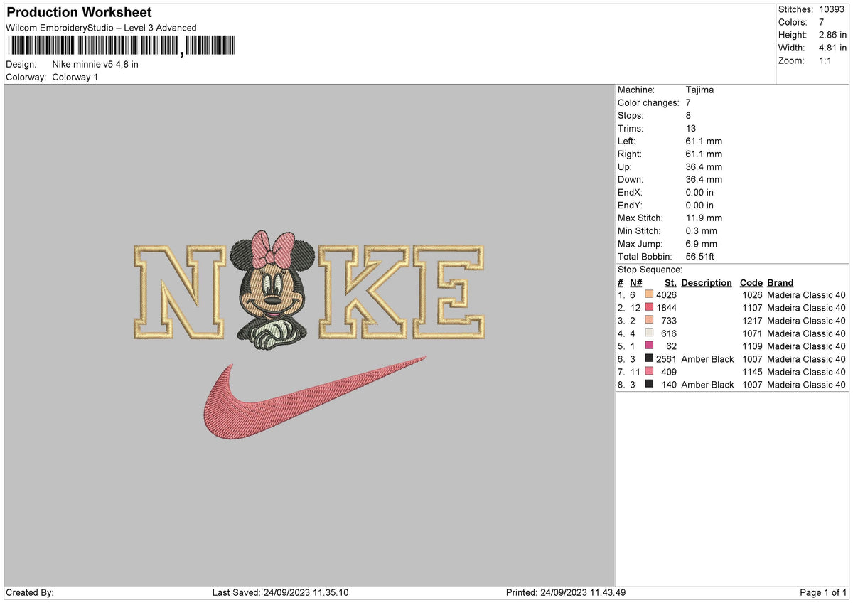 Nike Minnie V5 Embroidery File 6 sizes