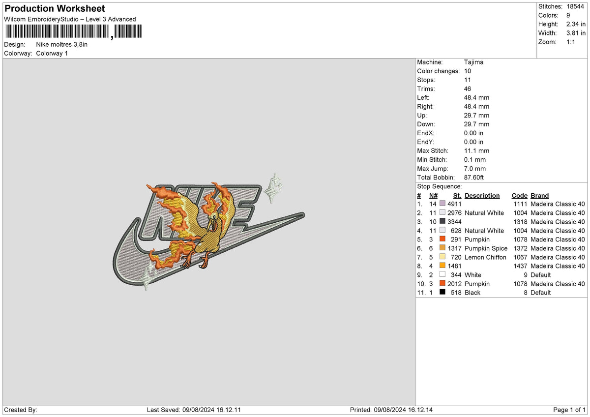 Nike Moltres 24 Embroidery File 6 sizes