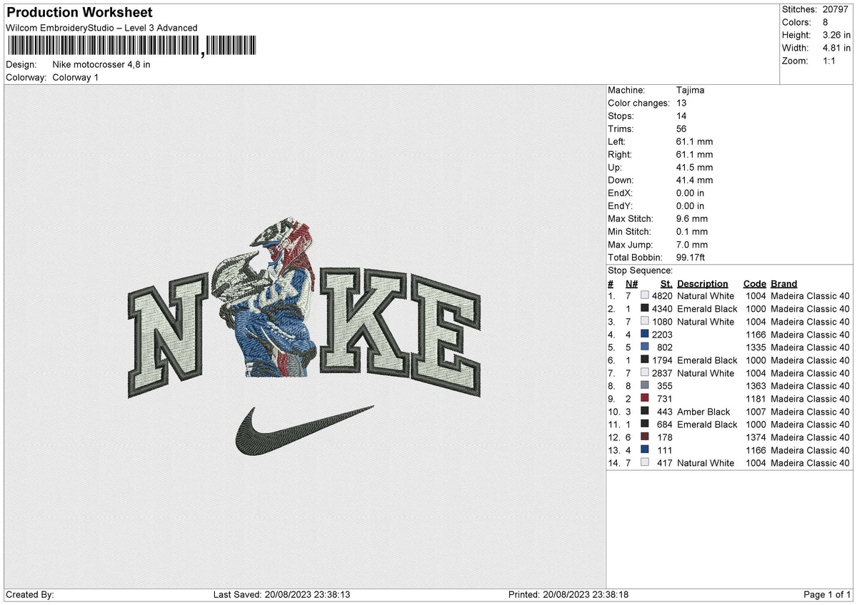Nike motocrosser Embroidery File 6 size