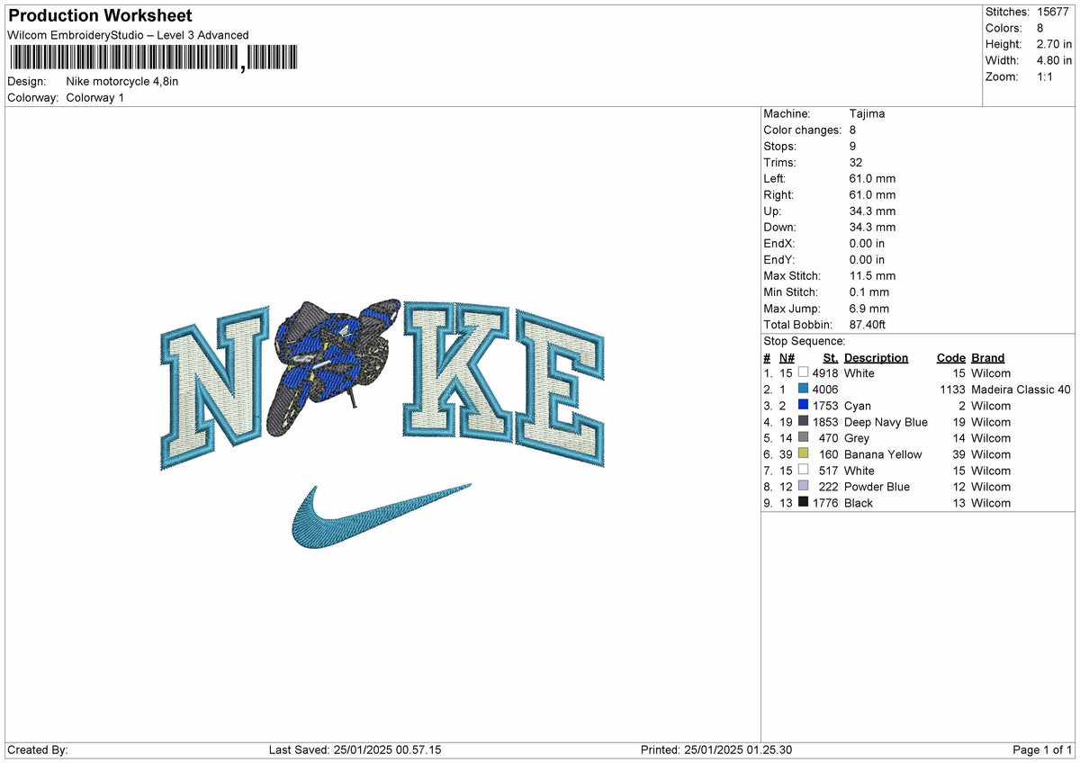 Nike Motorcycle Embroidery File 6 sizes