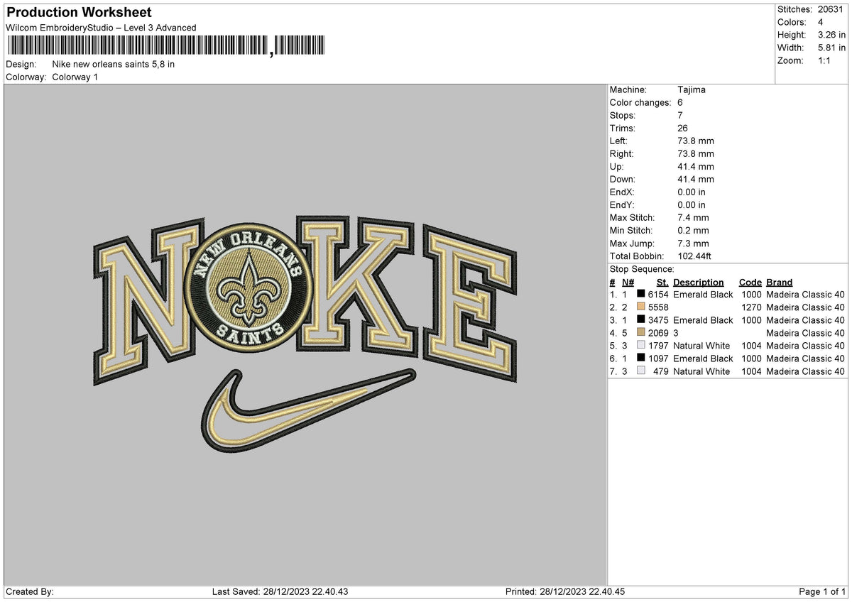 Nike Orleans Embroidery File 6 sizes