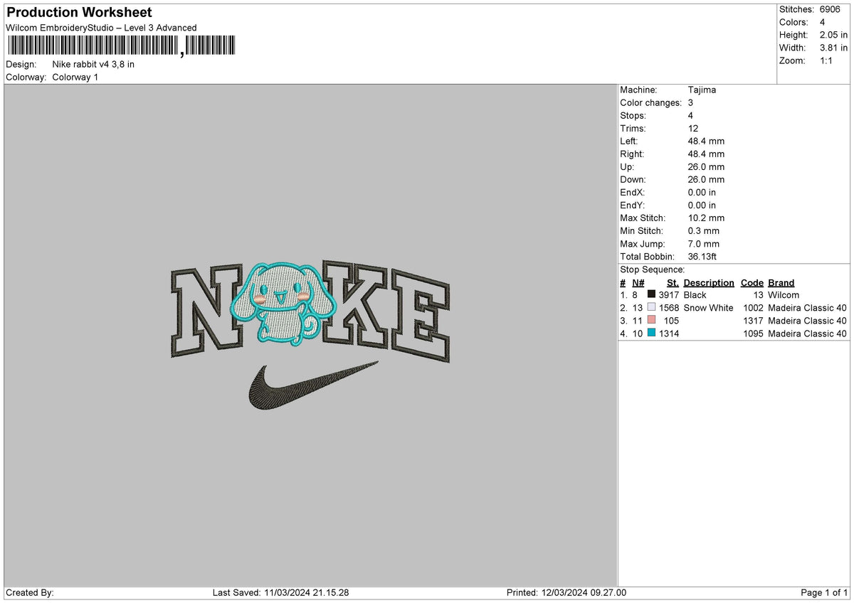 Nike Rabbit V4 Embroidery File 6 sizes