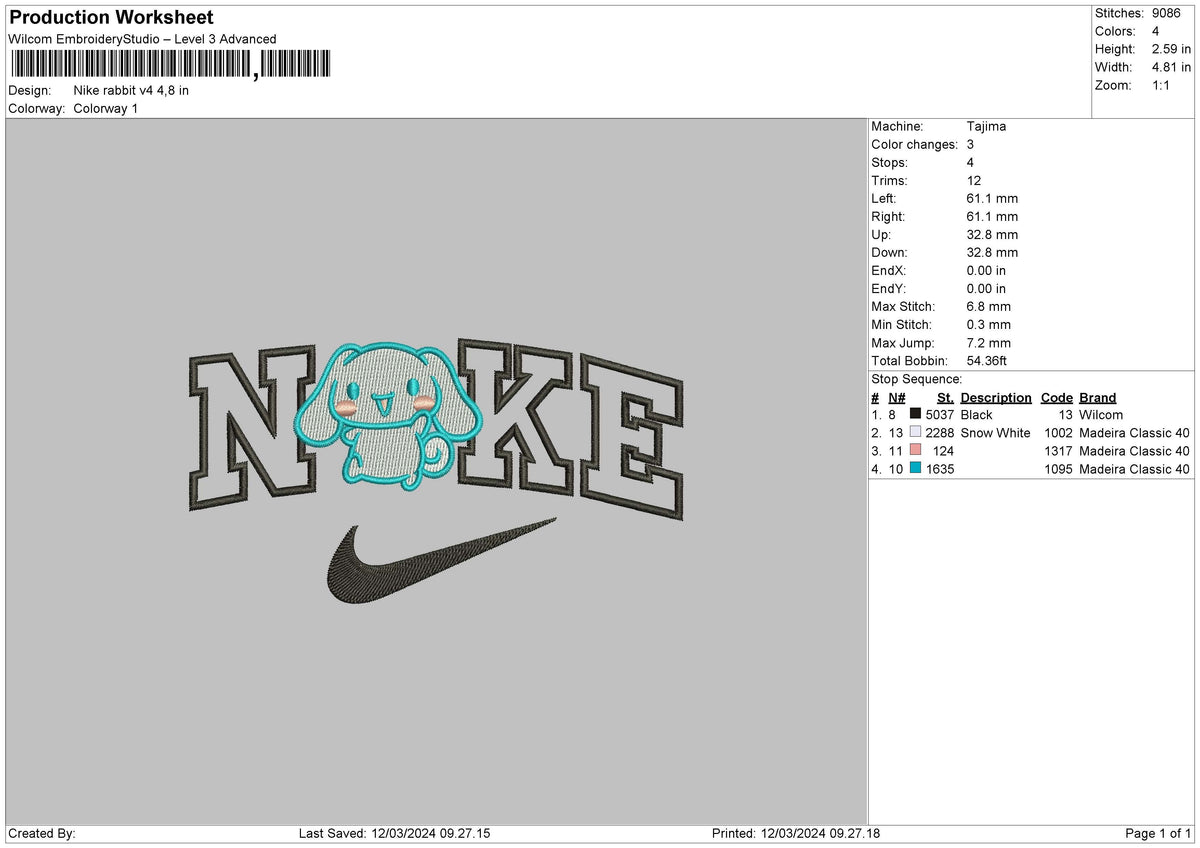 Nike Rabbit V4 Embroidery File 6 sizes