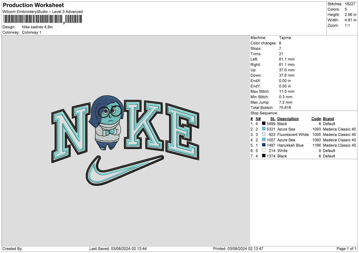 Nike Sadness Embroidery File 6 sizes